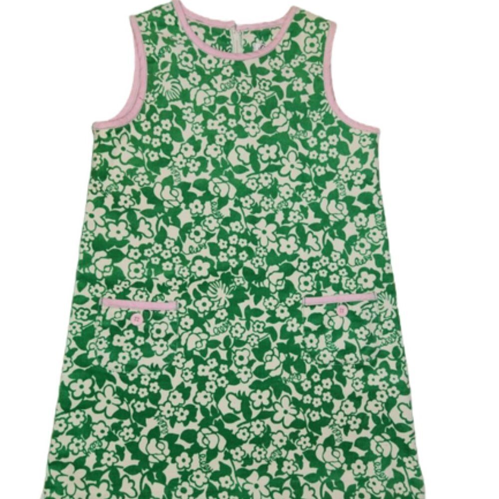 Green & Cream Floral Stretch Corduroy Sleeveless Jumper Dress Lilly Pulitzer